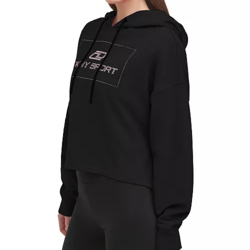 NWT WOMEN DKNY SPORT HOODED PULLOVER BLACK LARGE